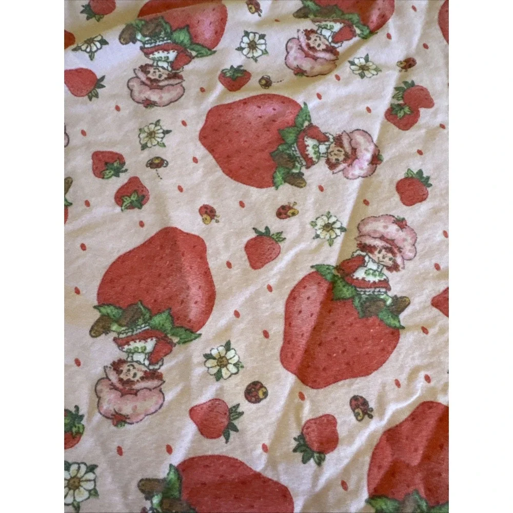 Vintage‎ 70s Strawberry Shortcake Flannel Blanket with Satin Trim Toddler Girls